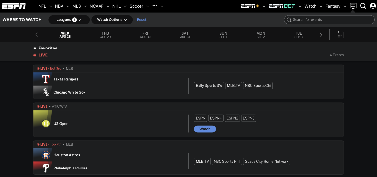 ESPN's Where to Watch offers a TV and streaming guide to sports viewing ...