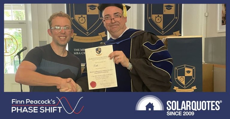 Finn Peacock is handed a fake diploma.