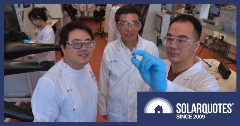 University of Queensland researchers with a tin halide perovskite solar cell