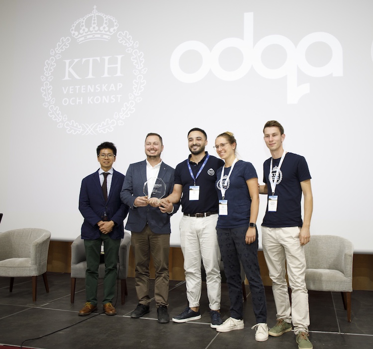 Accepting the SolarPACES Technology Innovation Award 2025 for the Innovative High-Temperature Air-Based Integrated CST for Flexible Renewable Heat are Pok Wan Kwang and Gediz Karaca from ODQA, with Rafael Guedez, Silvia Trevisan and Konstantinos Apostolopoulos-Kalkavouras from KTH