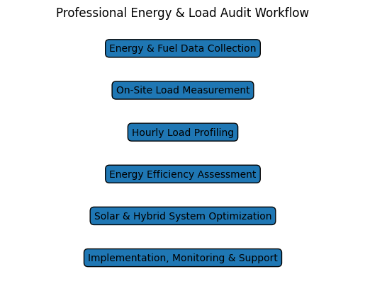Energy and load audit workflow showing professional assessment process used by Kowatek Solar LTD in Nigeria