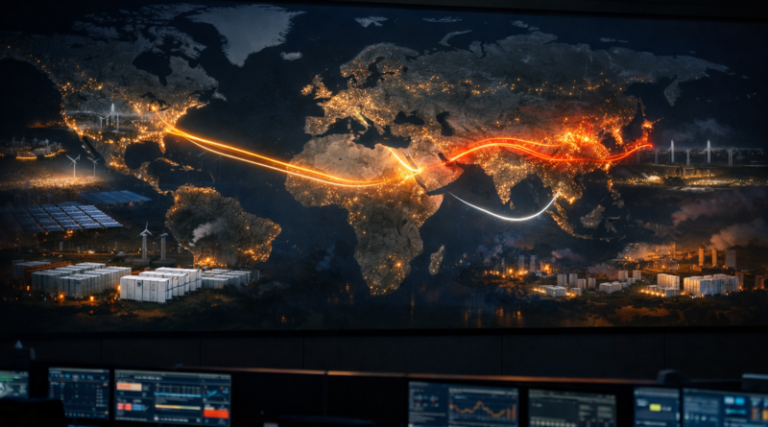 Chatgpt generated control-room view of a global grid system responding to fuel shocks with clean flexibility instead of a simple return to coal.