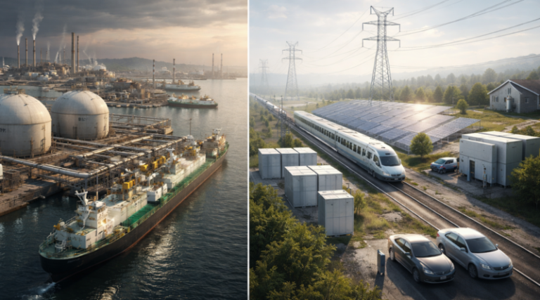 Chatgpt generated landscape contrast of a molecule-heavy future and an electrified future